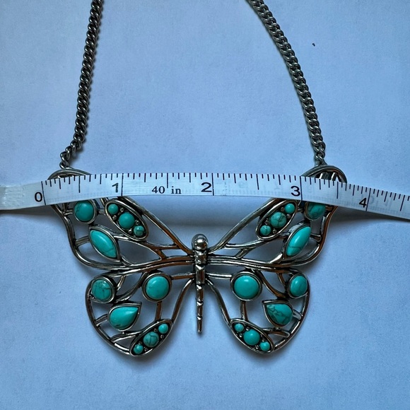 🦋 Fossil - Turquoise Butterfly Statement Necklace Silver Tone Boho Western - Picture 6 of 8